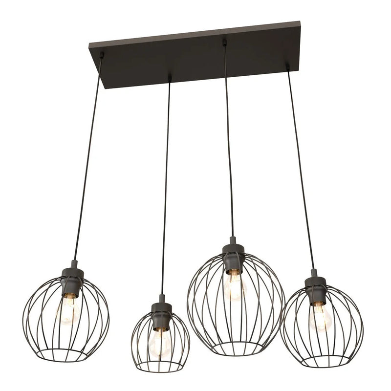 Suspension industrielle noire en métal filaire 4 lumières – 83x140 cm
