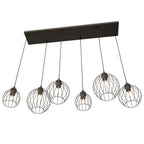 Suspension industrielle noire en métal filaire à 6 lumières, 125x20 cm