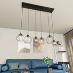 Suspension industrielle noire en métal filaire, 6 lumières, 125x20 cm