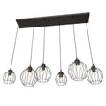 Suspension industrielle noire en métal filaire à 6 lumières, 125x20 cm