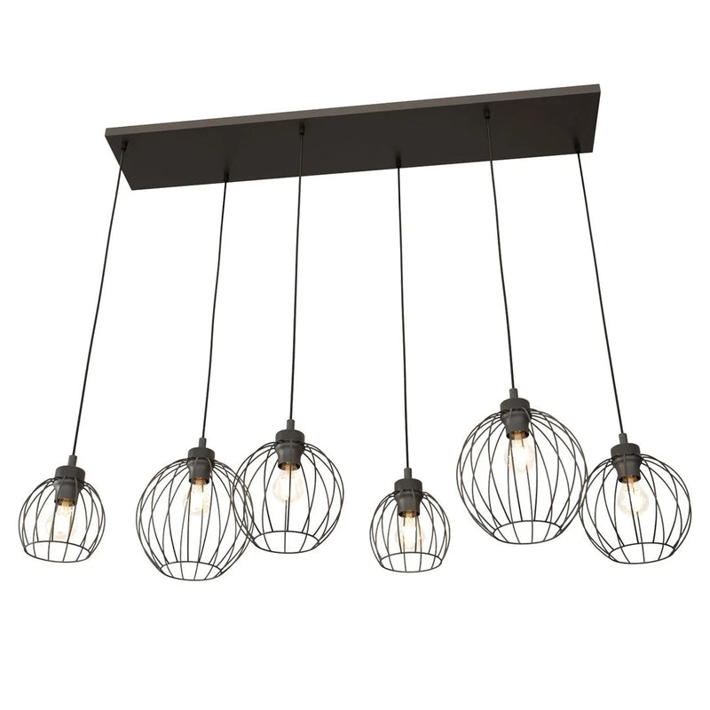 Suspension industrielle noire en métal filaire 6 lumières – 125x20 cm