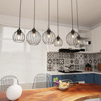 Suspension industrielle noire en métal filaire avec 5 cages en fer forgé, 125x20 cm