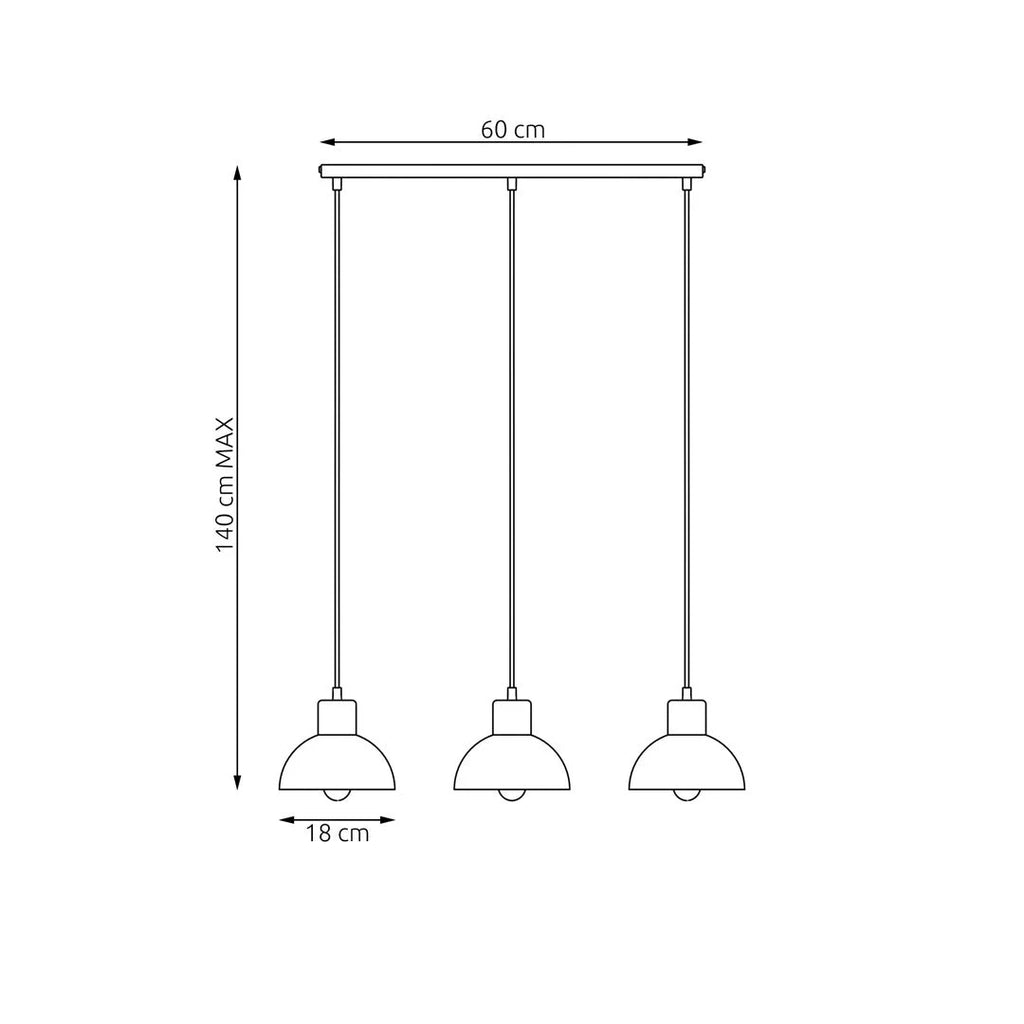 Suspension linéaire minimaliste 3 feux en métal noir et bois, 60x4 cm
