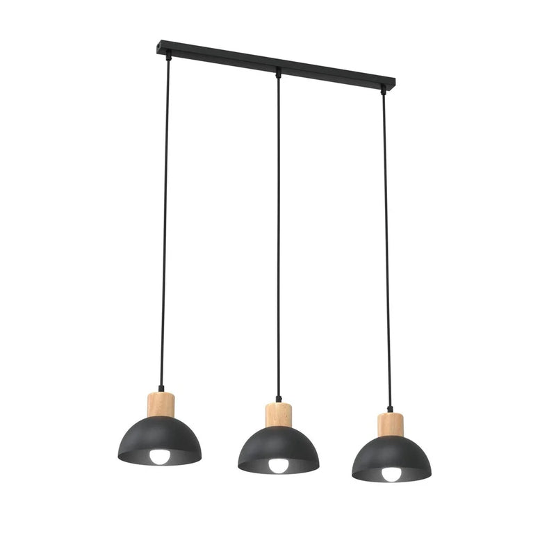 Suspension linéaire en métal noir et bois 3 feux pour table – 60x4 cm