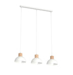 Suspension en métal blanc et bois naturel, 3 dômes, 60x4 cm