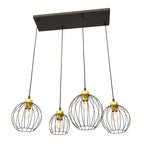Suspension métal filaire noir et or industriel à 4 lumières Ø24 cm