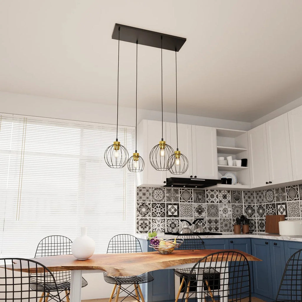 Suspension métal filaire noir et or à 4 lumières Ø24 cm