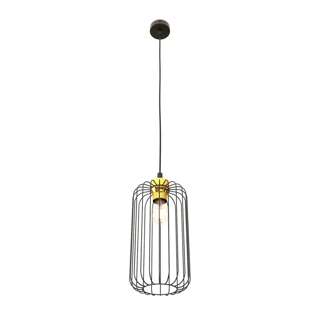 Suspension métal noir abat-jour cage doré industriel Ø16 cm