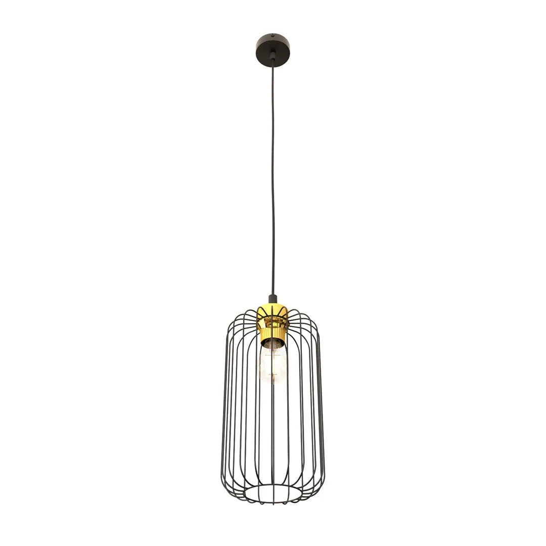 Suspension métal noir abat-jour cage doré industriel Ø16 cm