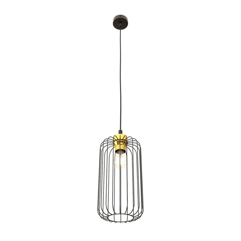 Suspension métal noir abat-jour cage doré industriel – Ø16 cm