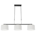 Suspension métal noir avec abat-jour en tissu blanc linéaire 3 lumières
