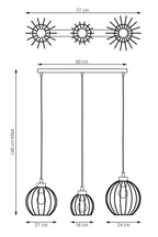 Suspension métal noir et or à 3 abat-jours cage Ø24 cm
