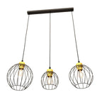 Suspension métal noir et or à 3 abat-jours cage Ø24 cm