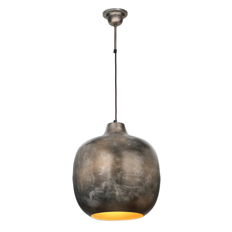 Suspension en métal patiné gris et intérieur doré esprit industriel – Ø40 cm