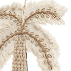 Ornement palmier frangé crème en tissu tissé, coquillages cowries, H27 cm