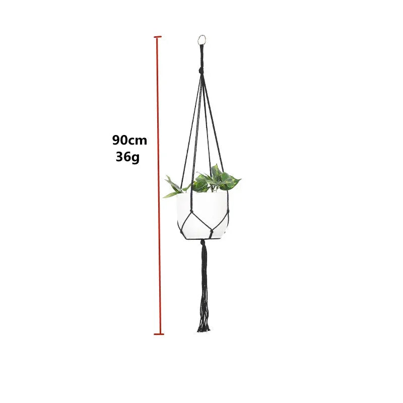 Pot de plante suspendu en macramé noir pour décoration intérieure élégante