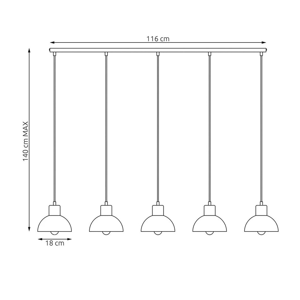 Suspension noire et bois 5 lumières en métal mat, 116x4 cm