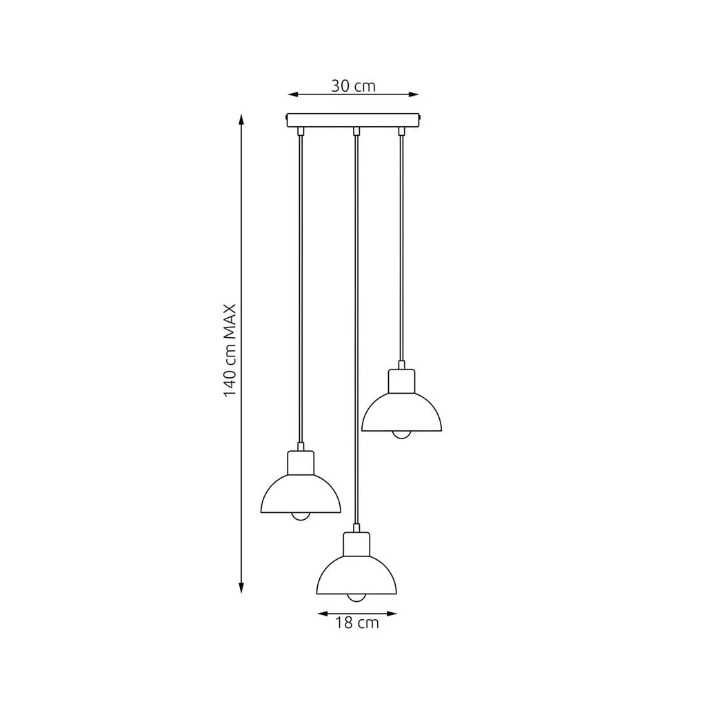 Suspension noire et bois à 3 dômes en métal mat Ø30 cm