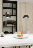 Bol céramique blanc avec pommes rouges et vertes dans suspension noire dôme métal bois clair Ø18 cm