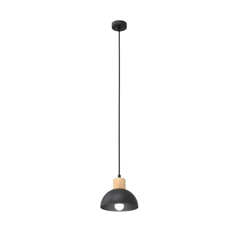 Suspension noire dôme métal et bois clair pour cuisine ou salon – Ø18 cm