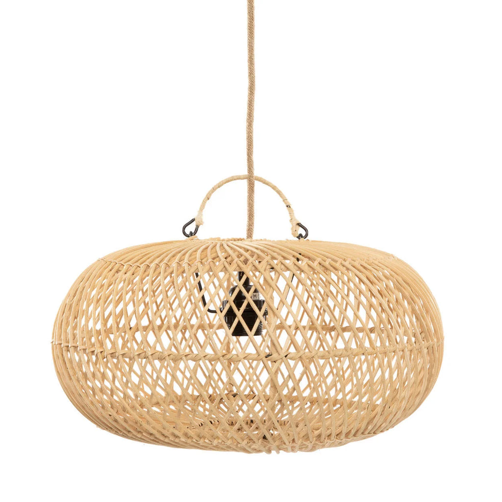 Suspension ovale en rotin naturel ajouré avec ampoule exposée, diamètre 40 cm