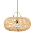 Suspension ovale en rotin naturel ajouré avec ampoule exposée, diamètre 40 cm