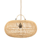 Suspension ovale en rotin naturel ajouré avec ampoule exposée, diamètre 40 cm