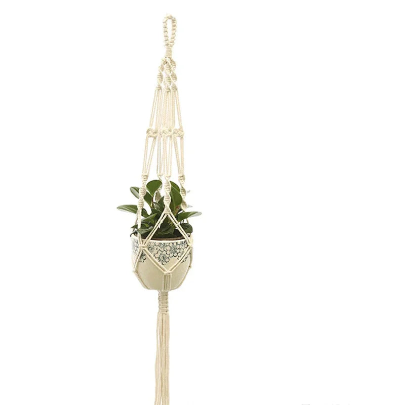 Suspension plante macramé en corde blanche