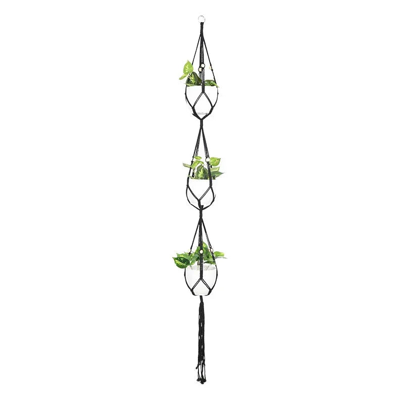 Suspension plantes en corde noire verticale à trois niveaux