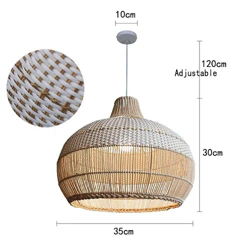 Suspension rotin bohême de 35 cm de diamètre avec longueur de câble ajustable.