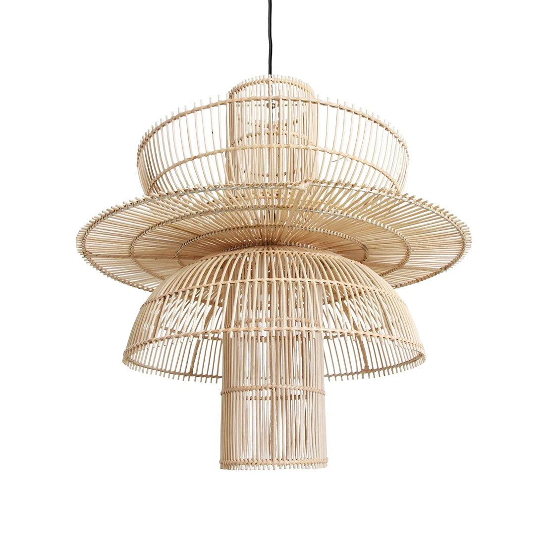 Lustre en rotin naturel beige ajouré, forme fleur, Ø65 cm