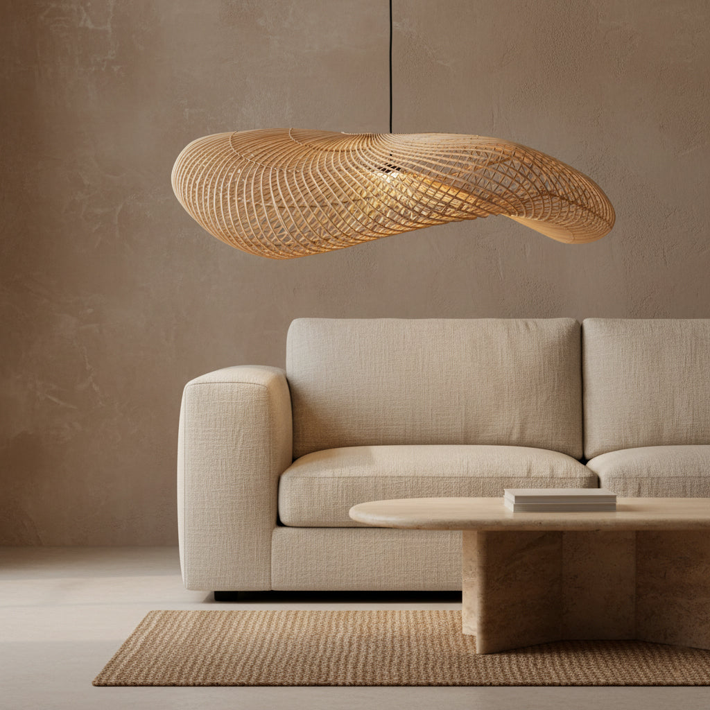 Suspension en rotin naturel forme ondulante tressage ajouré – Ø115 cm