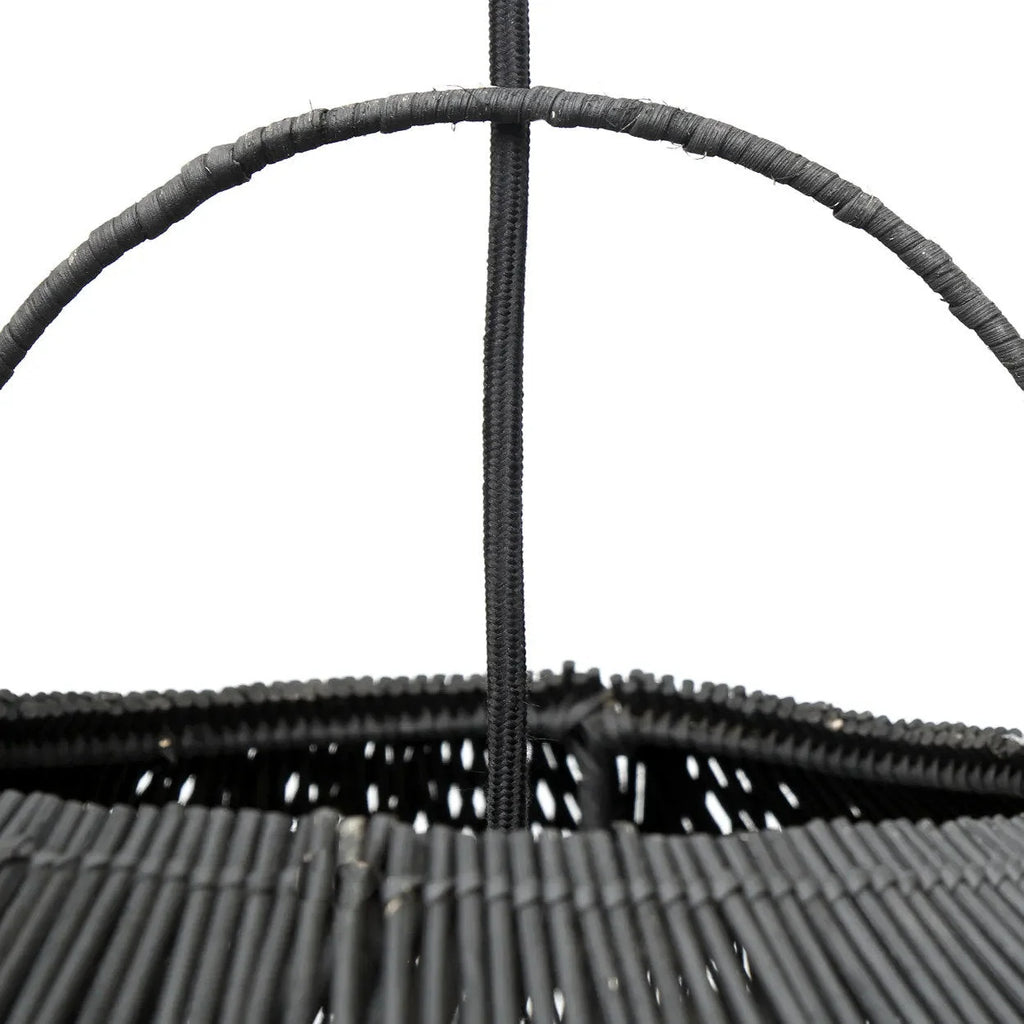 Panier suspendu en rotin noir ajouré XXL, Ø120 cm, avec anse et corde de support