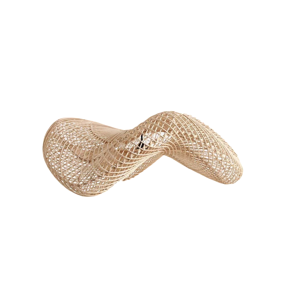 Suspension en rotin ondulé tressé naturel beige Ø71 cm pour salon