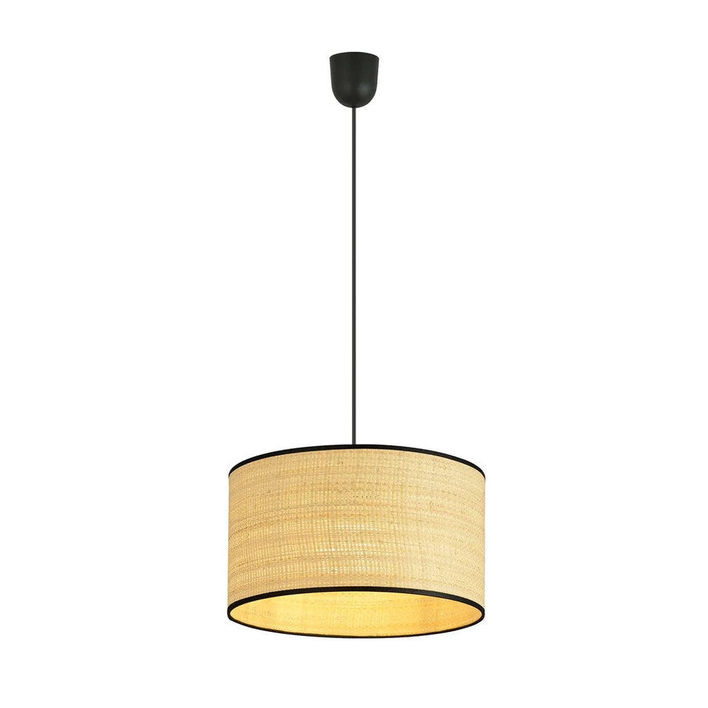 Suspension en rotin tressé beige cylindrique Ø35 cm bordure noire