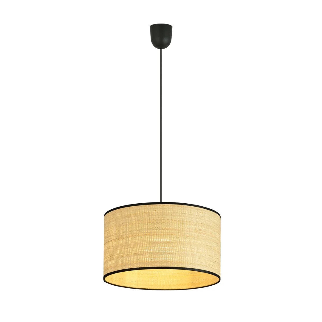Suspension en rotin tressé beige cylindrique Ø35 cm bordure noire
