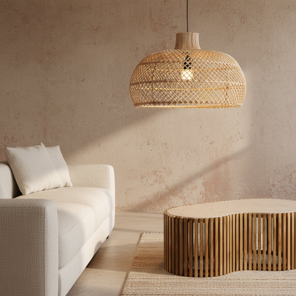 Suspension en rotin tressé naturel forme dôme – Ø57 cm