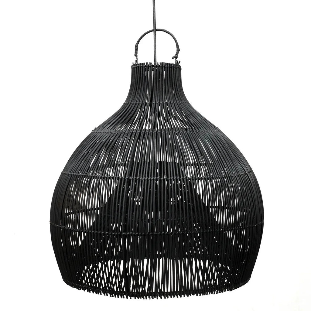 Suspension en rotin tressé noir forme goutte Ø50 cm élégante
