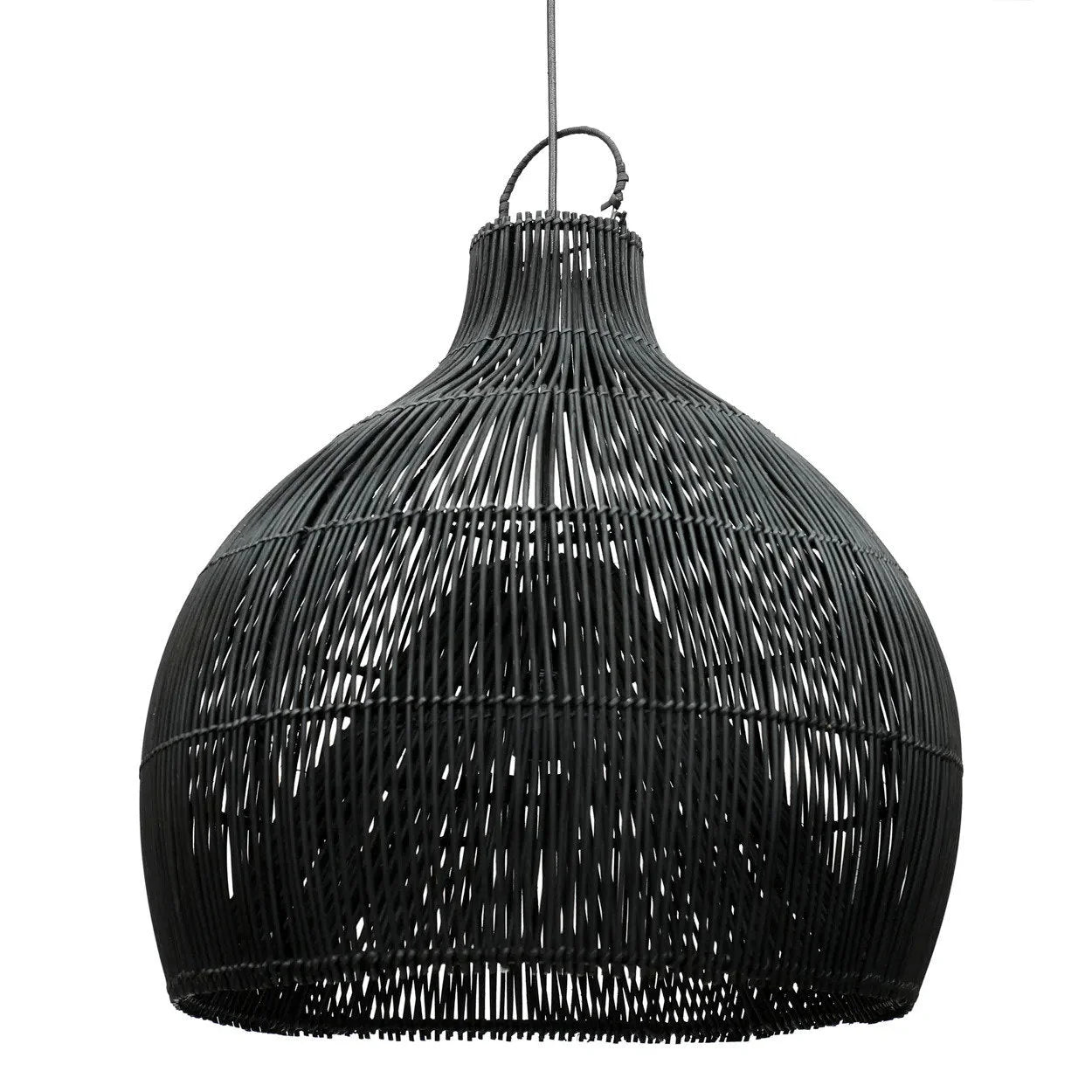Suspension en rotin tressé noir forme goutte Ø50 cm élégante
