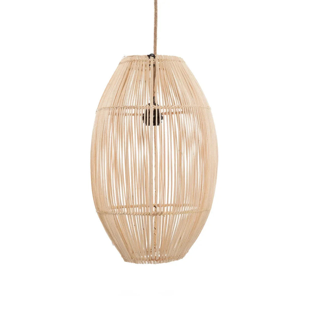 Luminaire suspendu en rotin tressé ovale naturel H48 cm pour décoration intérieure