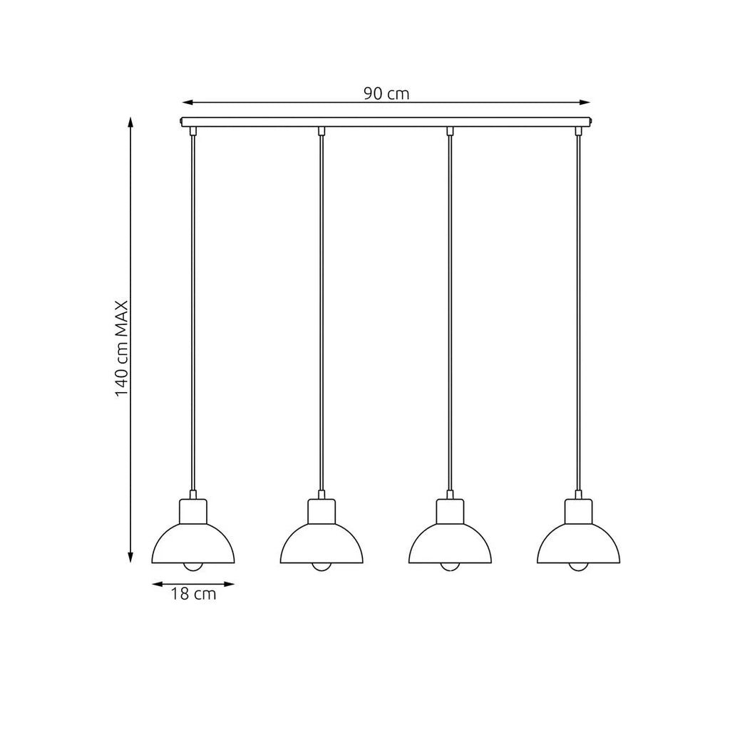 Suspension scandinave noire et bois 4 lumières en métal, 90x4 cm