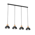Suspension scandinave noire et bois 4 lumières en métal 90x4 cm