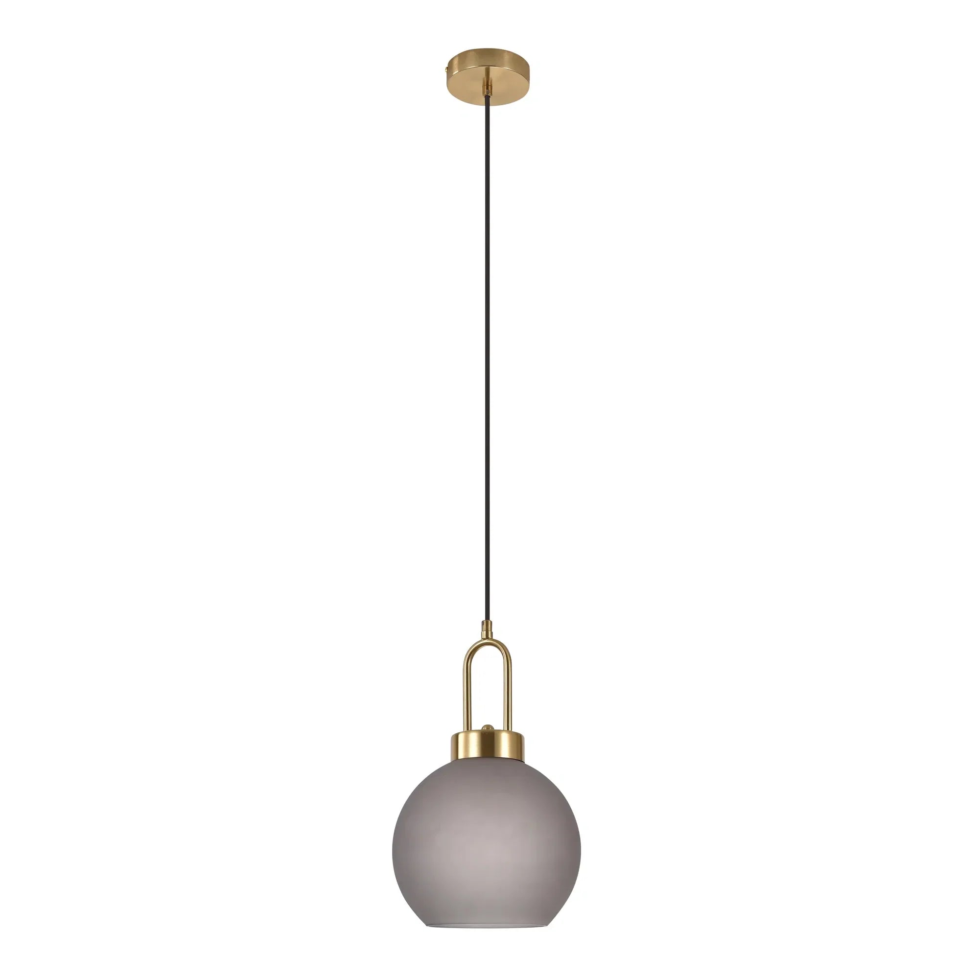 Suspension sphérique en verre fumé mat et laiton doré – Ø20 cm