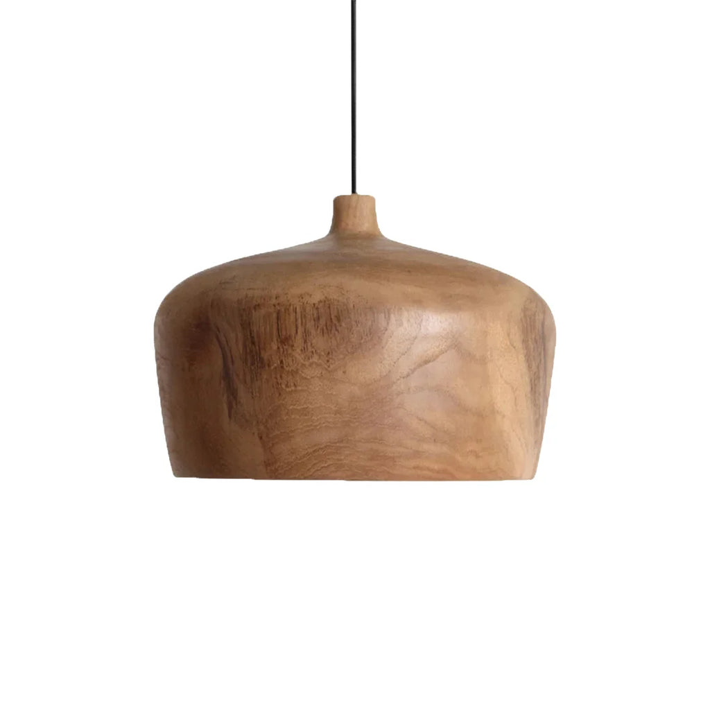Suspension en teck naturel dôme arrondi tiède Ø30 cm salon