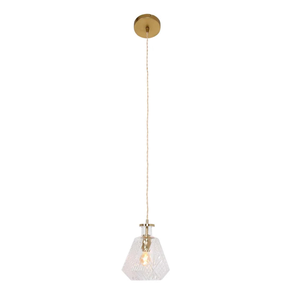 Suspension en verre facetté et laiton doré avec câble torsadé, diamètre 18 cm