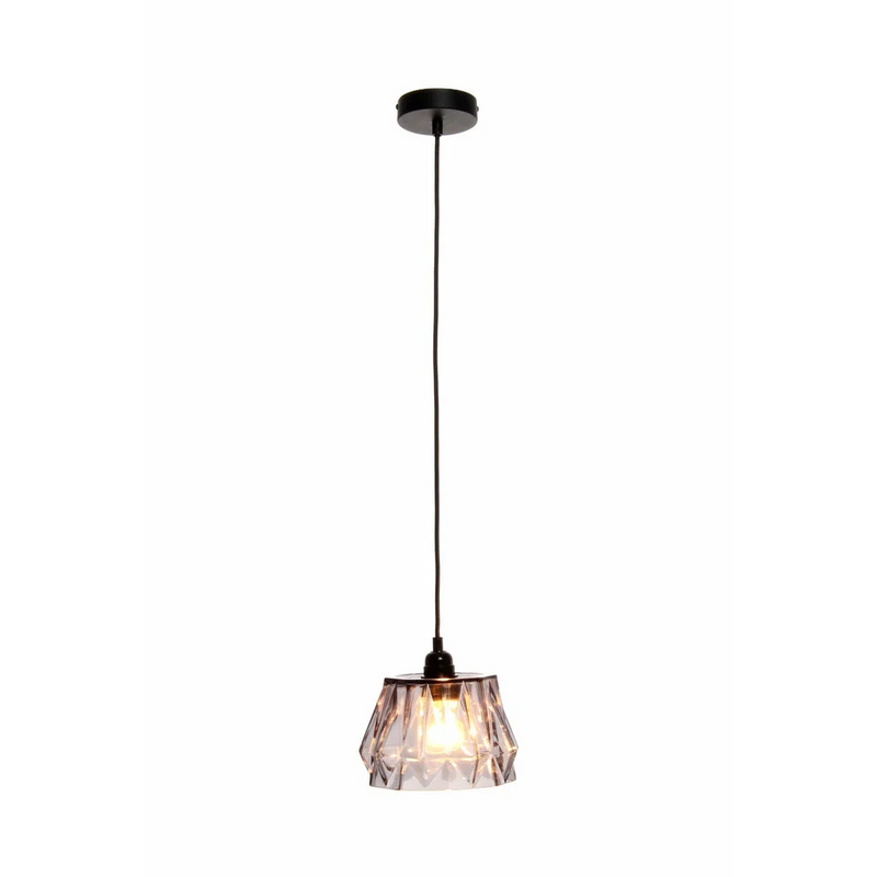 Suspension en verre fumé facetté gris forme conique – Ø19 cm