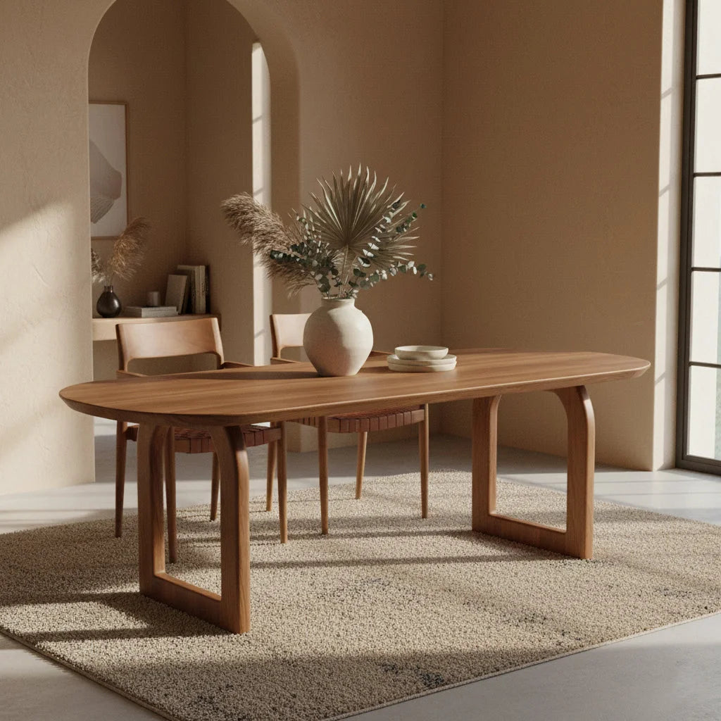 Table à manger en bois de manguier brun 240x90 cm pieds ouverts