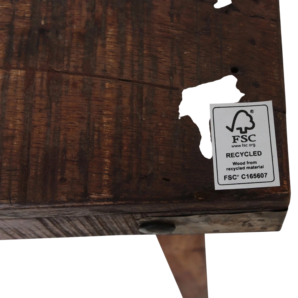 Pied de table en bois recyclé brun foncé avec sticker FSC, 165x75 cm