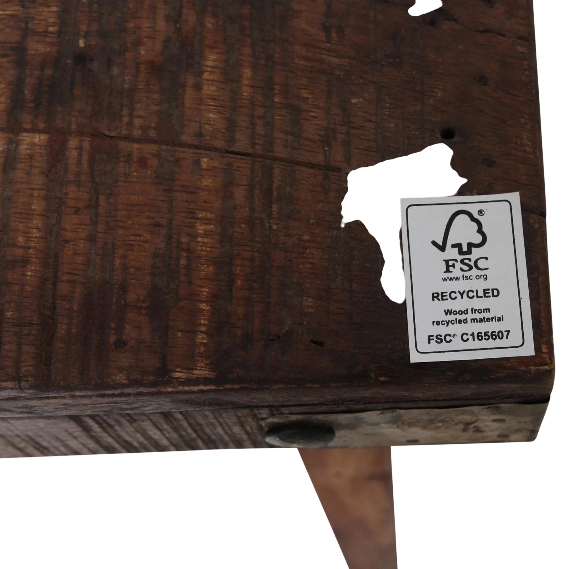 Pied de table en bois recyclé brun foncé avec sticker FSC, 165x75 cm