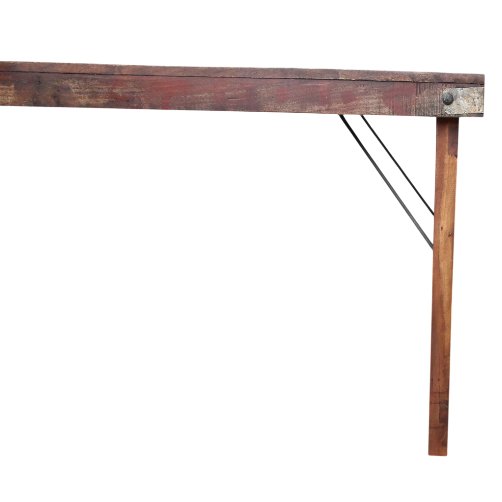 Pied de table en bois recyclé brun patiné avec support métallique vintage